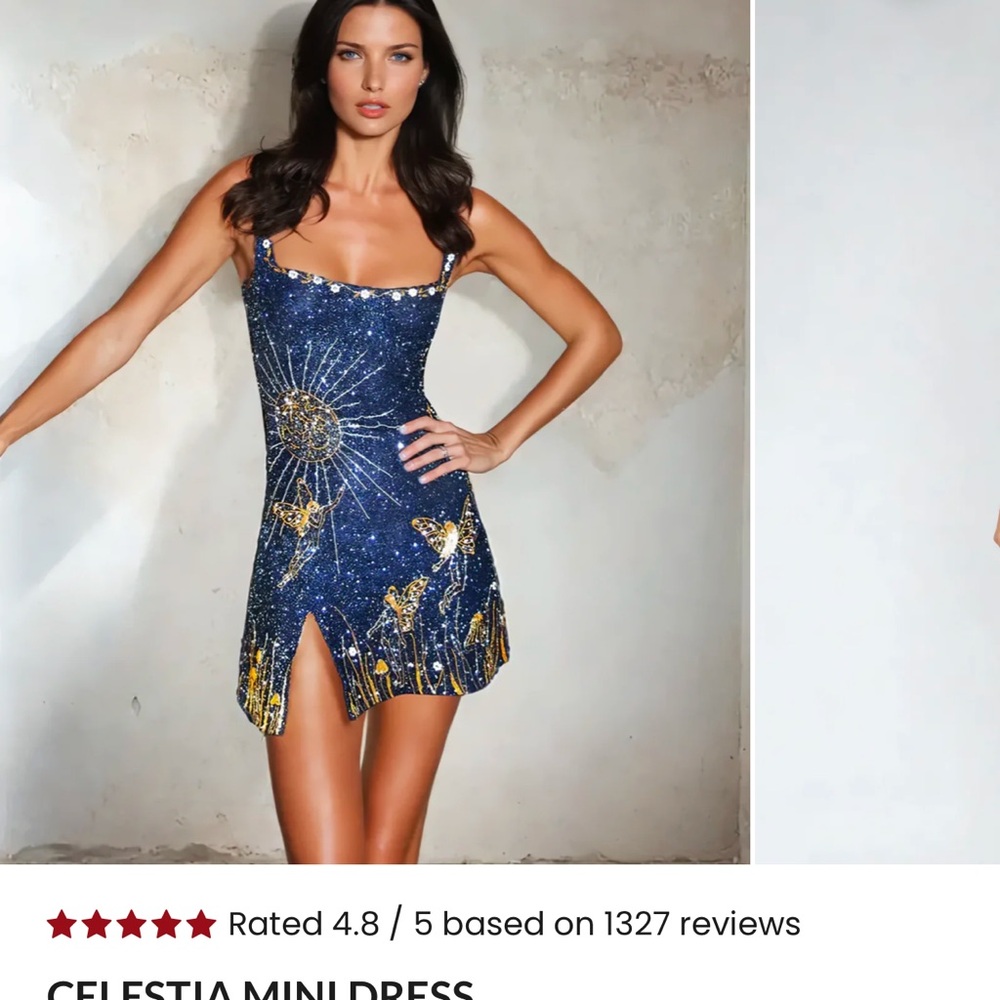 Embellished Blue and Gold Bodycon Cocktail Dress